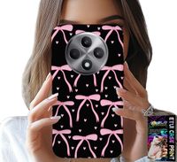 ETUI DO OPPO RENO12 F / 12FS 5G - CZARNO RÓŻOWE WSTĄŻKI KOKARDKI WSTĄŻKA