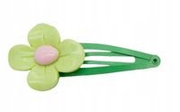 Dziewczęca spinka zielony kwiatek z różowym środkiem na zatrzask klik 6cm