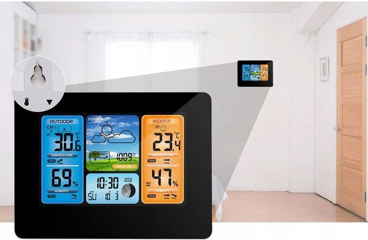 BEZPRZEWODOWA STACJA POGODOWA POGODY Higrometr Termometr Czujnik Zegar Data zdjęcie 16