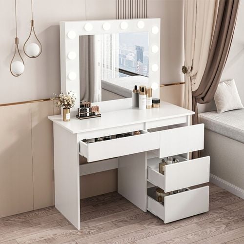 TOALETKA DO MAKIJAŻU WIZAŻU KOSMETYCZNA Z LUSTREM LED NOWOCZESNA LOFT na Arena.pl