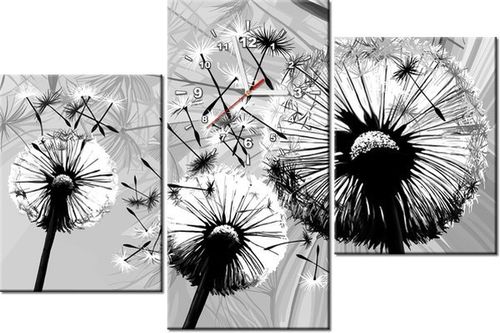 60CM 90 ZEGAR 3 ELEM BIAŁE DMUCHAWCE SZARYM TLE ŚCIENNY na Arena.pl