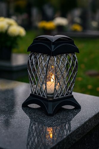 Znicz Srebro Na Grób Cmentarz Ażurowy Na Wszystkich Świętych Lampion 33 cm na Arena.pl