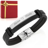 BRANSOLETKA MĘSKA z GRAWEREM SKÓRA + STAL  DLA NIEGO na WALENTYNKI