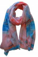 Piękny elegancki cienki szalik / apaszka wielokolorowy turkus koral 04