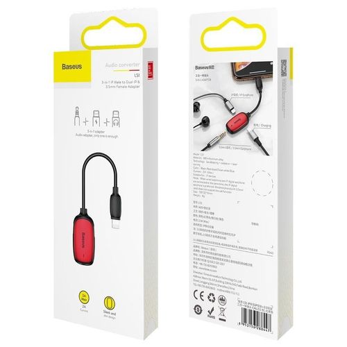 Adapter Audio Baseus L51 Lightning do Mini Jack 3.5mm i Lightning (czerwony) na Arena.pl