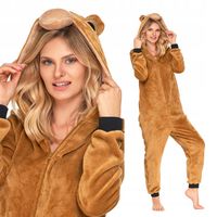 Piżama Kombinezon Onesie do Spania Zimowy Ciepły Rozpinany Lew Misiek R XXL