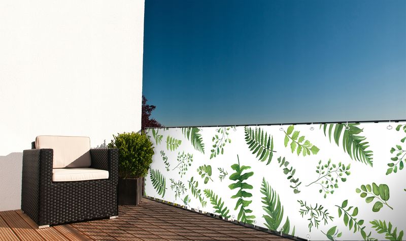 OSŁONA BALKONOWA MATA NA BALKON BIAŁA Z GRAFIKĄ BARIERKA WYMIAR zdjęcie 1