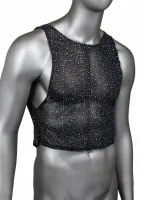 radiance muscle tank top siateczkowy z kryształkami, czarny, m