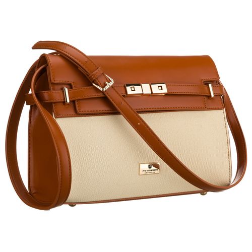 torebka damska w kolorach ecru i brązowym, zamykana suwakiem i magnesem na Arena.pl