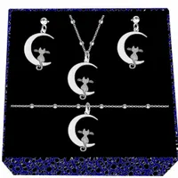 Kot kotek na księżycu srebrny komplet biżuterii kulkowy srebro 925