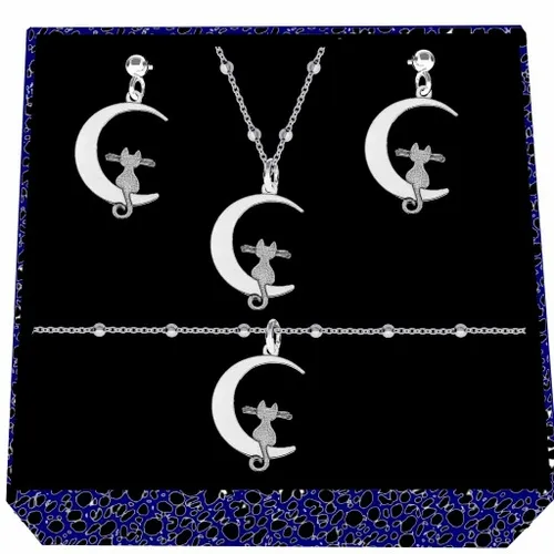 Kot kotek na księżycu srebrny komplet biżuterii kulkowy srebro 925 na Arena.pl
