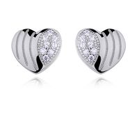 Delikatne rodowane srebrne kolczyki serca serduszka z cyrkoniami srebro 925 Z0543E