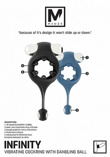 Infinity - Vibrating Cockring With Dangling Ball - Black na Arena.pl
