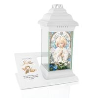 Znicz Biały Witraż Grawer Podstawka z Dedykacją na Grób Dziecka Syna Córki