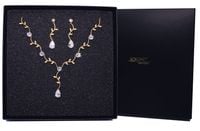 KOMPLET złoty ślubny RUSTYKLANY kolczyki naszyjnik 8-0169