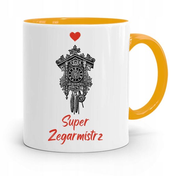 Kubek Żółty Dla Zegarmistrza Super Zegarmistrz Z Nadrukiem Ze Zdjęciem zdjęcie 1