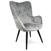 Fotel uszak skandynawski welur retro do salonu na metalowych nogach szary F908G