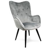 Fotel uszak skandynawski welur retro do salonu na metalowych nogach szary F908G