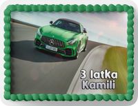 PROSTOKĄTNY OPŁATEK NA TORT A4 20x29CM - MERCEDES AUTA + IMIĘ