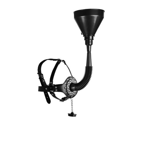 open mouth gag head harness with funnel   black na Arena.pl