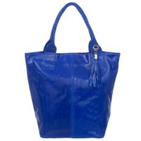 VERA PELLE torebka skórzana shopper lakierowana na ramię V588 chabrowa