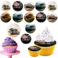 OPŁATEK na BABECZKI MUFFINKI zestaw na urodziny 12szt. - WOJSKO CZOŁG TANK