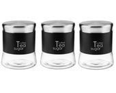3x Pojemnik szklany GRENO 750 ml kawa herbata cukier stal malowana proszkowo czarny