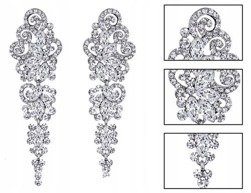 Kolczyki Srebrne Długie Kryształowe Boho Elegancki  B45_Srebrny na Arena.pl