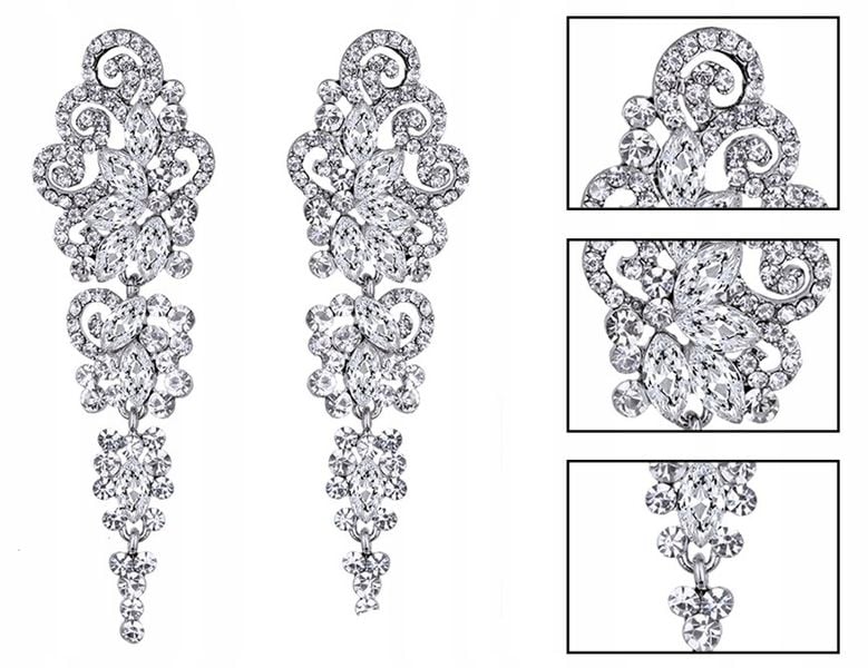 Kolczyki Srebrne Długie Kryształowe Boho Elegancki B45_Srebrny zdjęcie 4