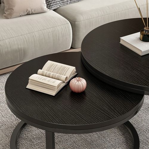 STOLIK KAWOWY OKRĄGŁY ZESTAW 2 STOLIKÓW NOWOCZESNE LOFT CZARNE DO SALONU na Arena.pl