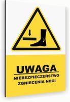 Tabliczka znak informacyjny 30x20 Biała RYZYKO ZGNIECENIA NOGI Nierdzewna