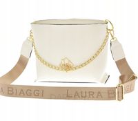Laura Biaggi – torebka listonoszka łańcuch biały groszek mat MG304