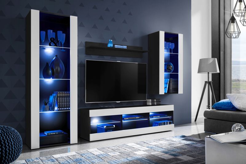 Meblościanka Czarny/Dąb Wotan LED RGB Meble RTV – Zestaw Mebli zdjęcie 16