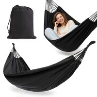 Hamak wiszący ogrodowy HyperMotion boho szary z pokrowcem 200 × 150 cm