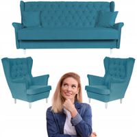 Zestaw mebli wypoczynkowych do salonu sofa 2 fotele NIEBIESKI
