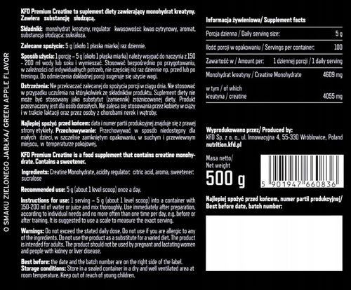 Kreatyna proszek jabłkowy KFD 500 g na Arena.pl