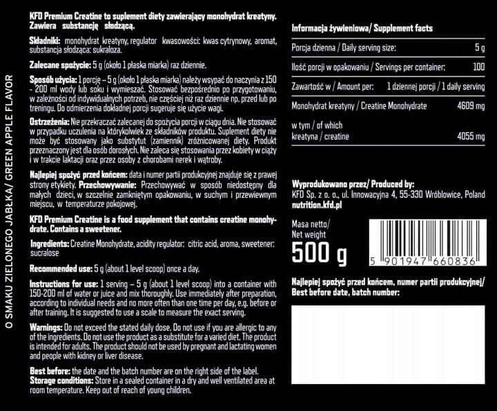 Kreatyna proszek jabłkowy KFD 500 g zdjęcie 10