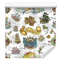 Tapeta dla dzieci statki palmy syreny ptaki zamek