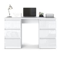 Biurko Białe Połysk Komputerowe Szkolne Nowoczesne 6 Szuflad 120cm Ofi