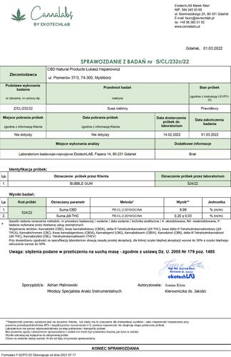 Susz konopny CBD | BUBBLE GUM | 2 g na Arena.pl