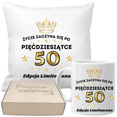 Poduszka i kubek prezent na 50 URODZINY zestaw prezentowy w pudełku na Arena.pl