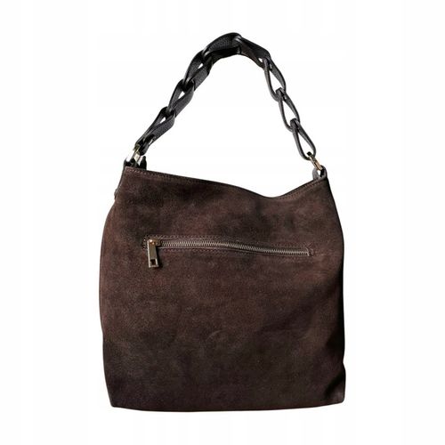 Czekoladowa zamszowa torebka brązowa shopper ZAMSZ NATURALNY Vera Pelle na Arena.pl