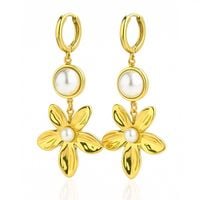 kolczyki ze stali szlachetnej pozłacane 14k złotem, wiszące kwiaty