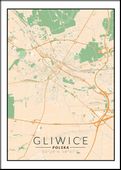 Gliwice, Polska mapa kolorowa - plakat 70x100 cm