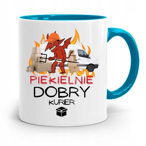 Kubek Błękitny Dla Kuriera Piekielnie Dobry Z Nadrukiem Ze Zdjęciem na Arena.pl