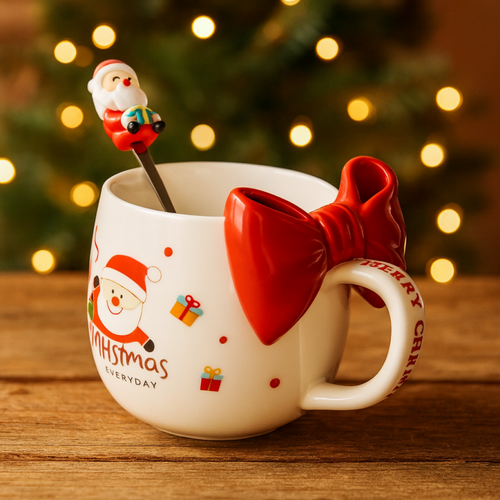 kubek świąteczny z kokardą - zestaw w pudełku z łyżeczką 400 ml kb25cze na Arena.pl