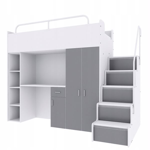 Łóżko piętrowe JSM4 z biurkiem 90x200 szary mat + materac Gratis! zdjęcie 1