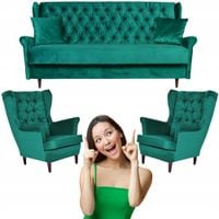 ZIELONY zestaw wypoczynkowy USZAK wersalka 2 fotele Gaja Family Meble