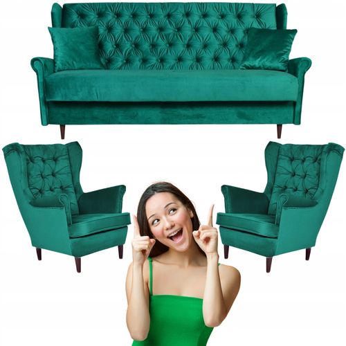 ZIELONY zestaw wypoczynkowy USZAK wersalka 2 fotele Gaja Family Meble na Arena.pl