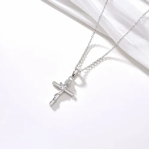 NASZYJNIK SREBRNY KRZYŻYK KRZYŻ ŁAŃCUSZEK DAMSKI KOMUNIA SREBRO PRÓBA 925 na Arena.pl